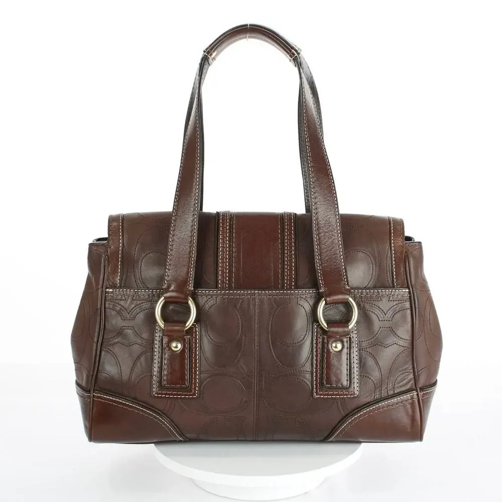 Coach Y2K Hampton Brown Leather Turnlock Top Handle Bag